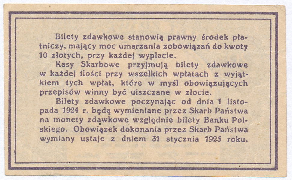 Bilet zdawkowy 20 groszy 1924